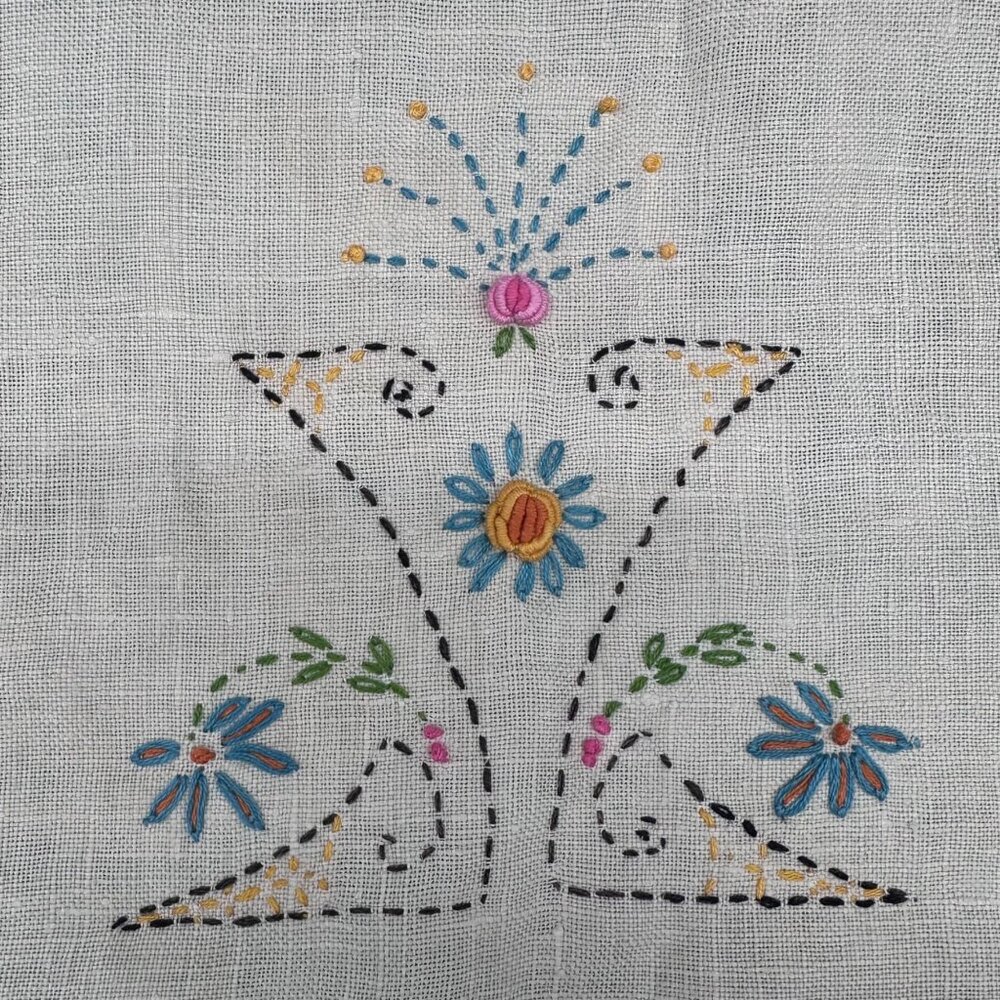 Vintage Floral Table Runner Embroidered Flowers Linen Cottage Farmhouse READ - Picture 3 of 10